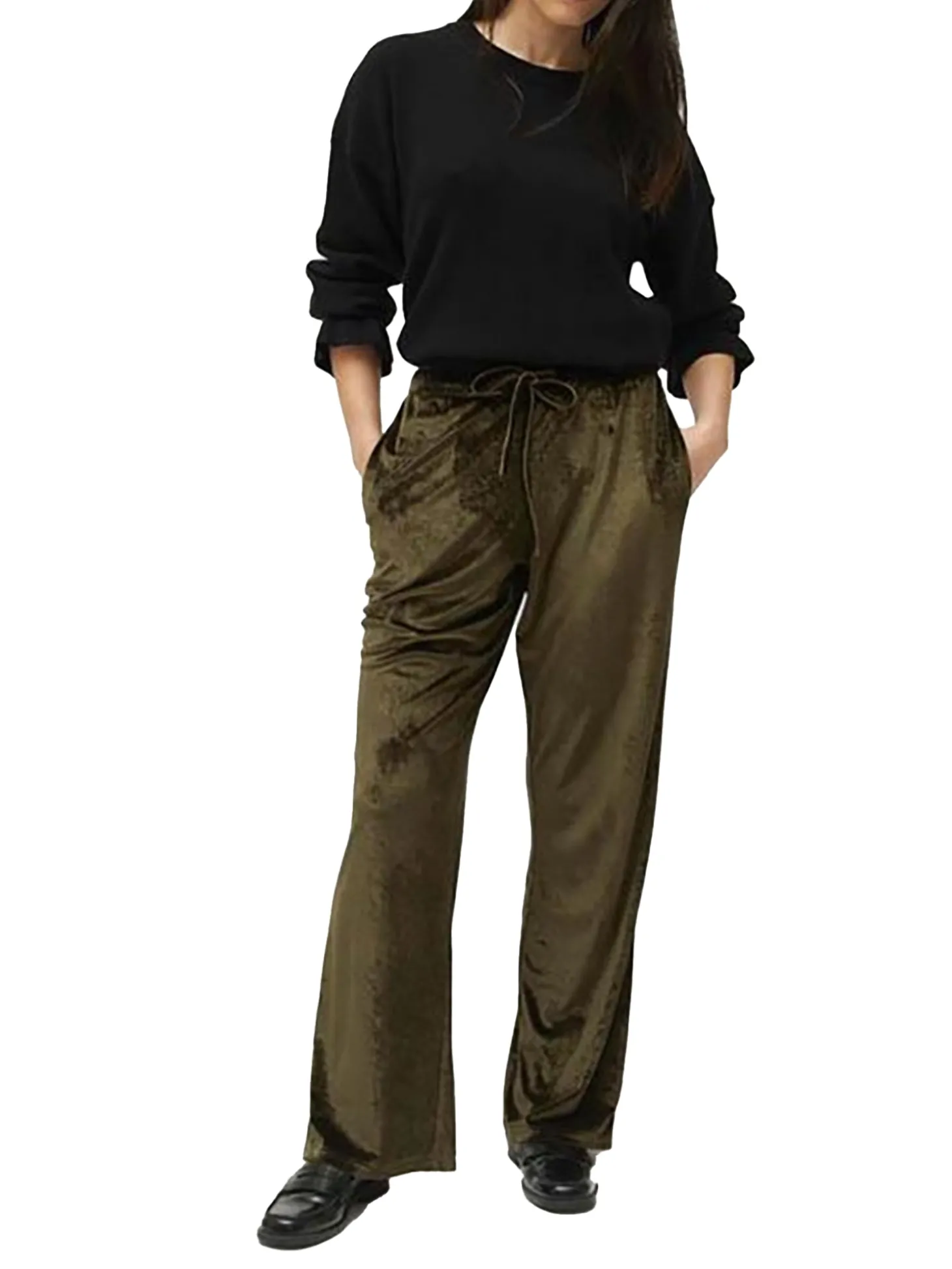 Pantaloni a palazzo in ciniglia verde