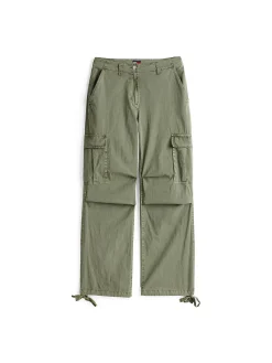 Pantaloni cargo relaxed fit a vita media verde
