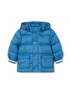 Piumino cappuccio in nylon azzurro