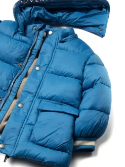 Piumino cappuccio in nylon azzurro