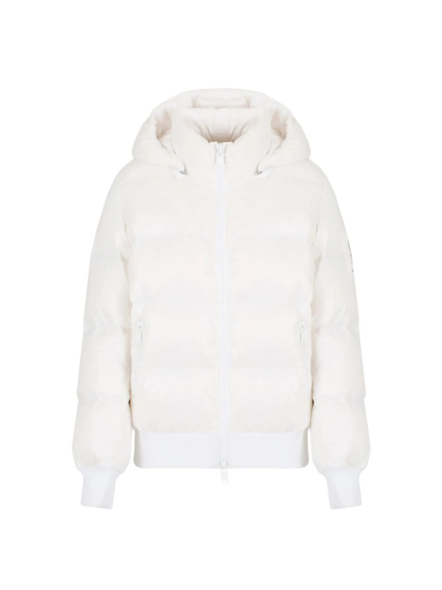 Piumino con cappuccio e patch logo bianco