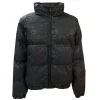 Piumino con zip all over logo nero