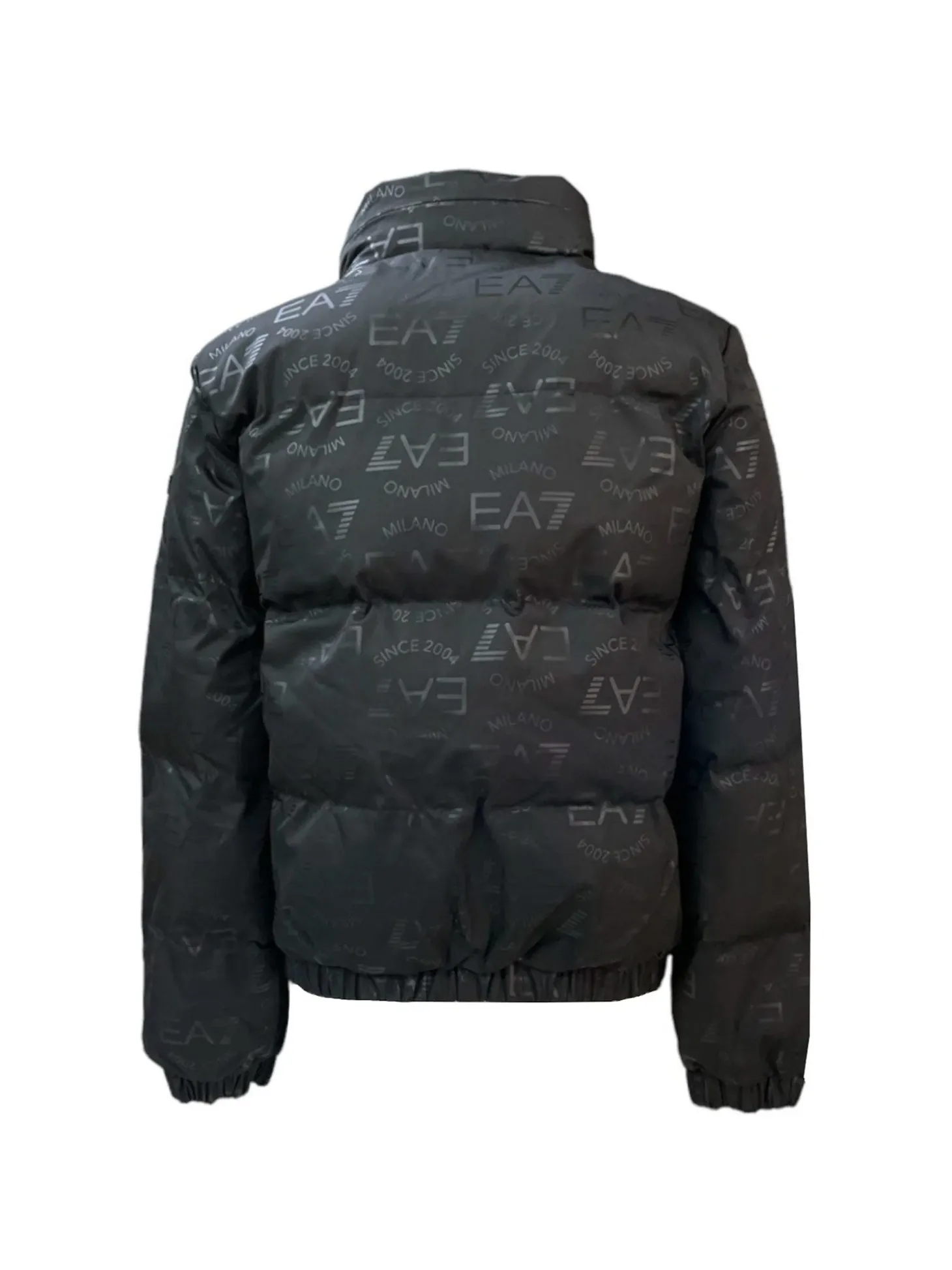 Piumino con zip all over logo nero