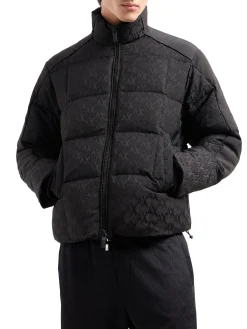 Piumino con zip con logo allover nero