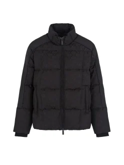 Piumino con zip con logo allover nero