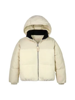 Piumino con zip e cappuccio mix media bianco