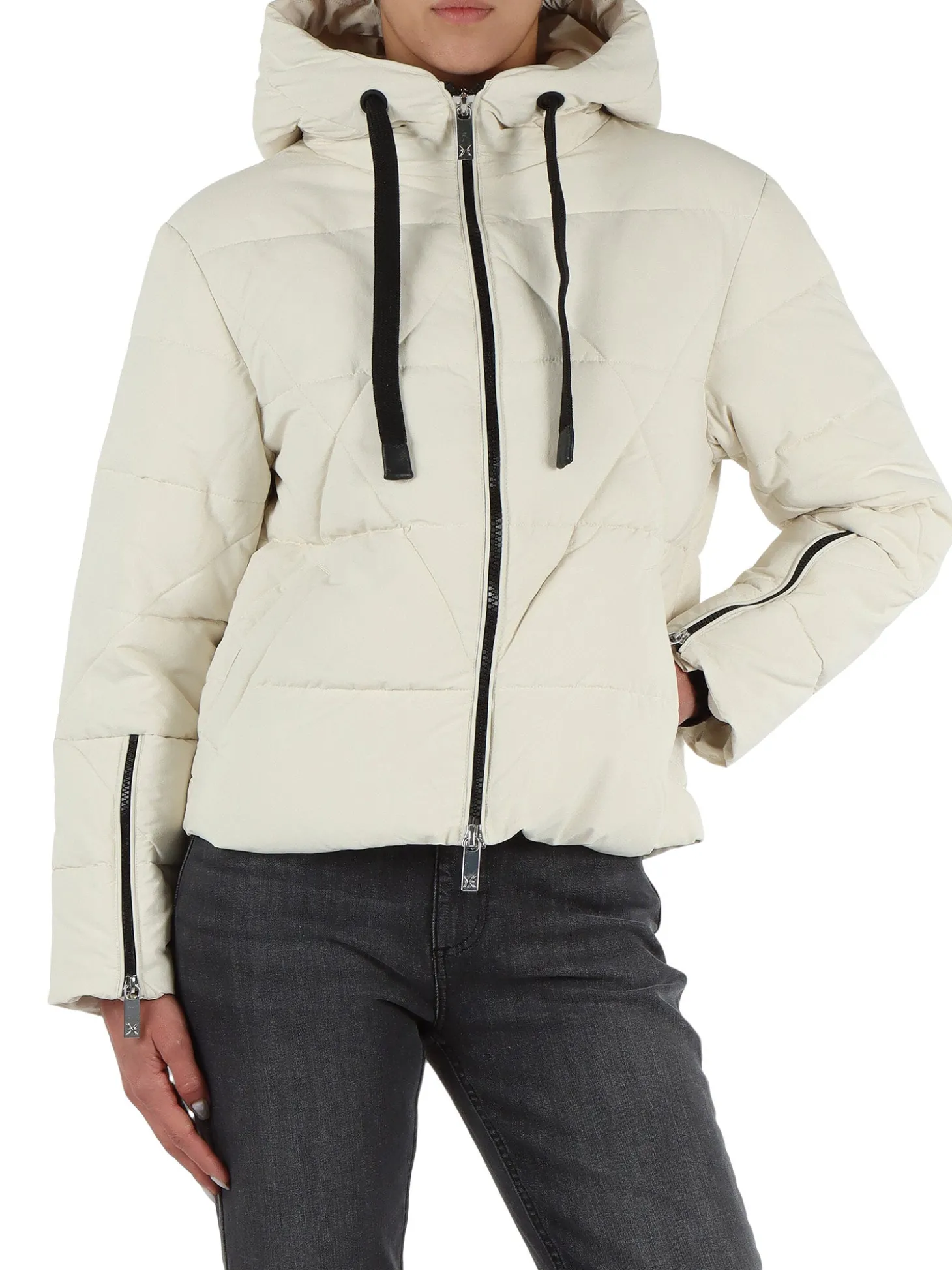 Piumino con zip e cappuccio Noldo panna