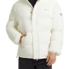 Piumino con zip logo ricamo sul petto panna