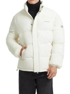 Piumino con zip logo ricamo sul petto panna
