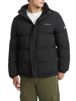 Piumino con zip logo ricamo sul petto nero