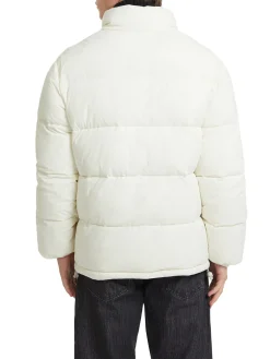 Piumino con zip logo ricamo sul petto panna