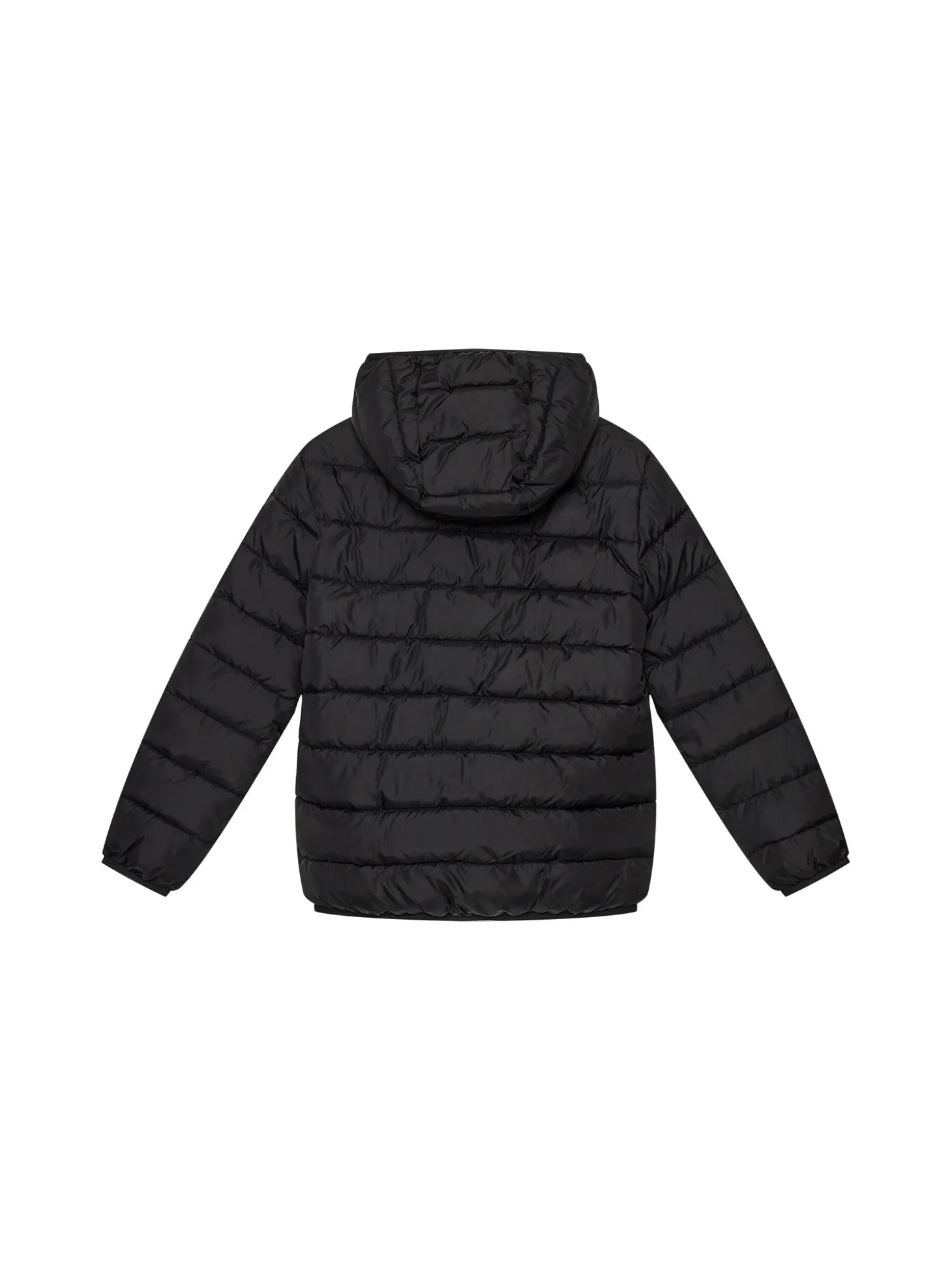 Piumino kids con cappuccio e logo nero