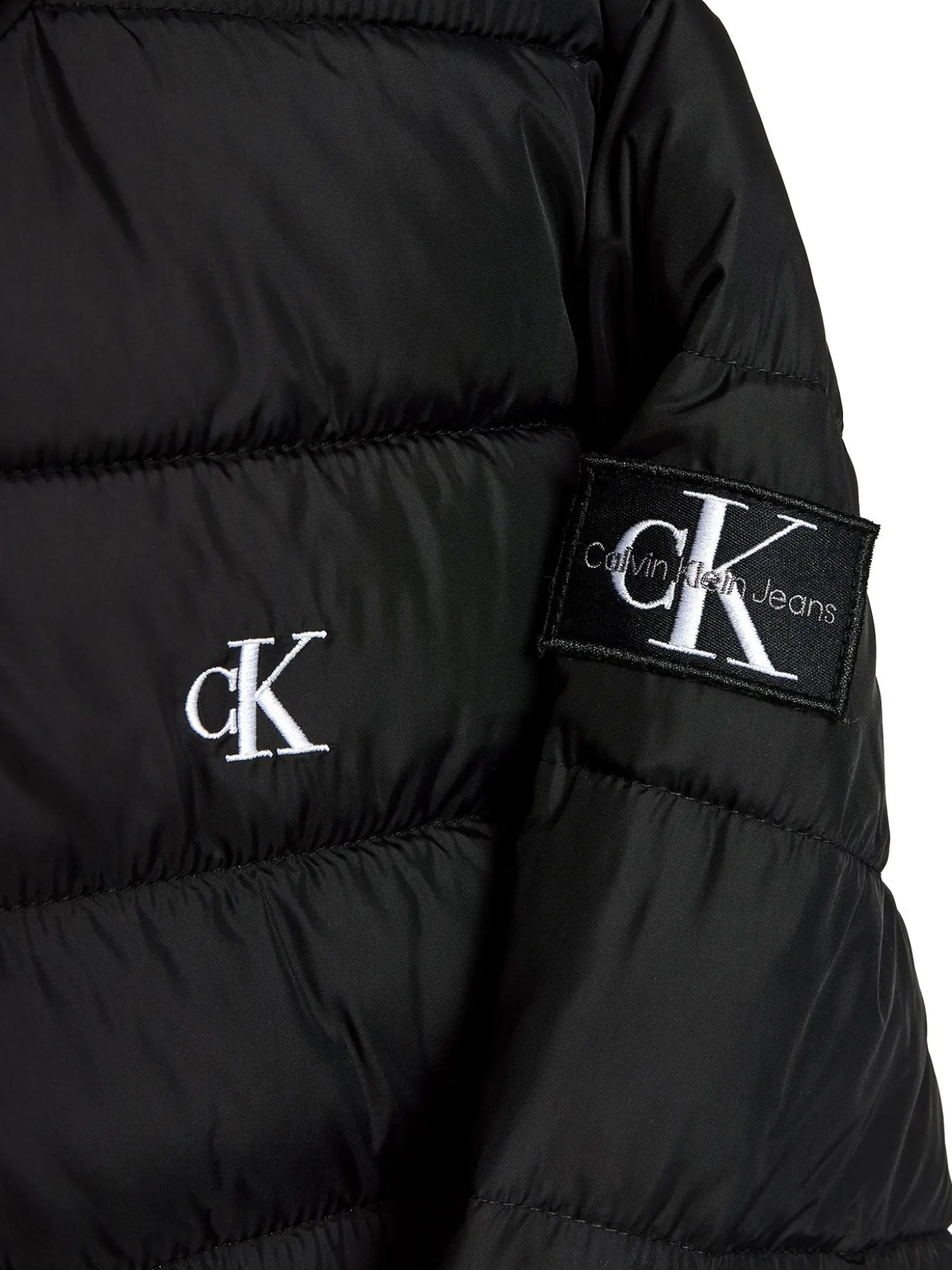 Piumino kids con cappuccio e logo nero