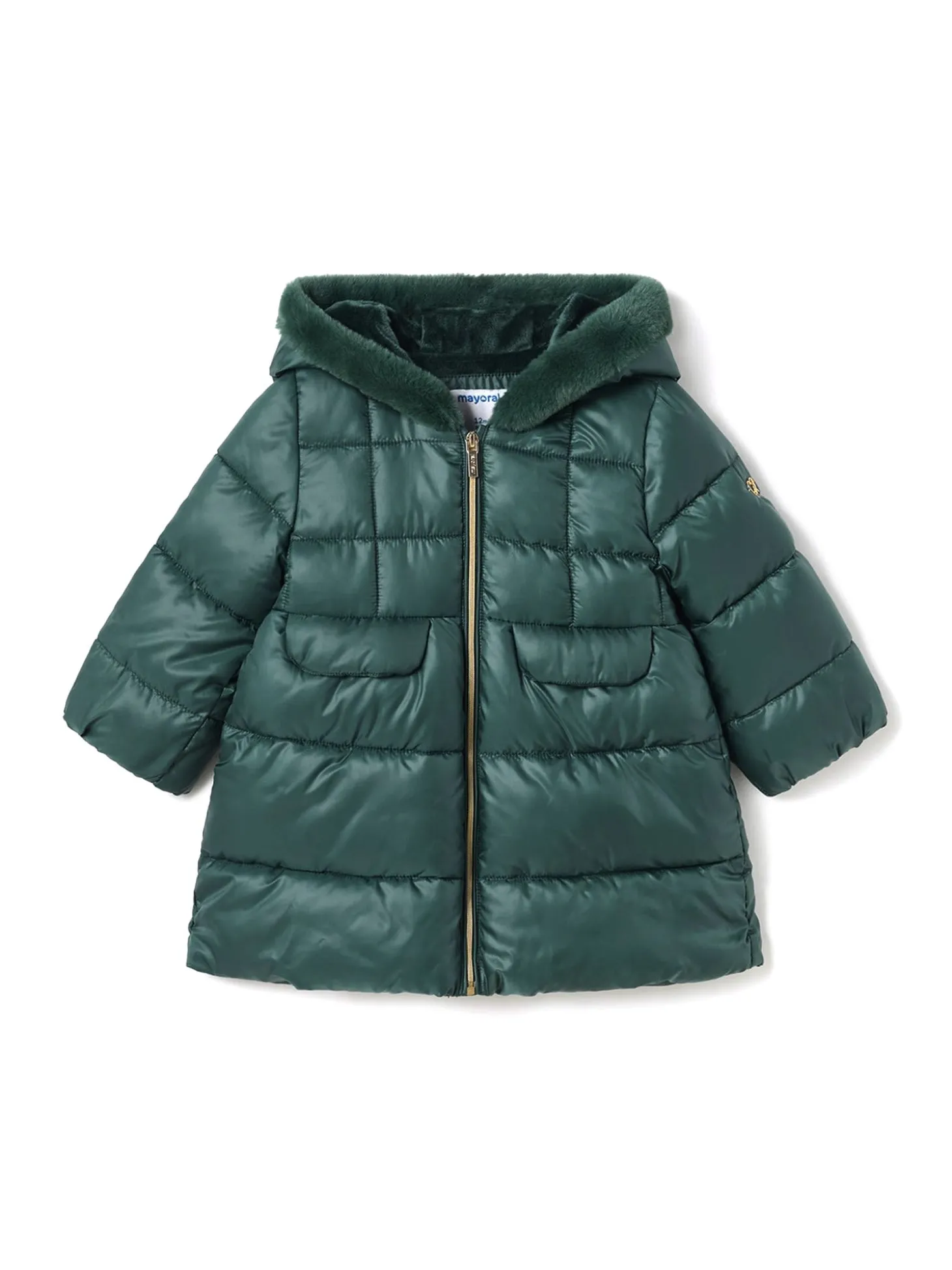 Piumino lungo con cappuccio in nylon verde
