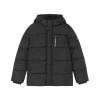 Piumino lungo kids con cappuccio e logo nero