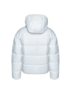 Piumino nylon con zip e cappuccio e logo sul petto bianco