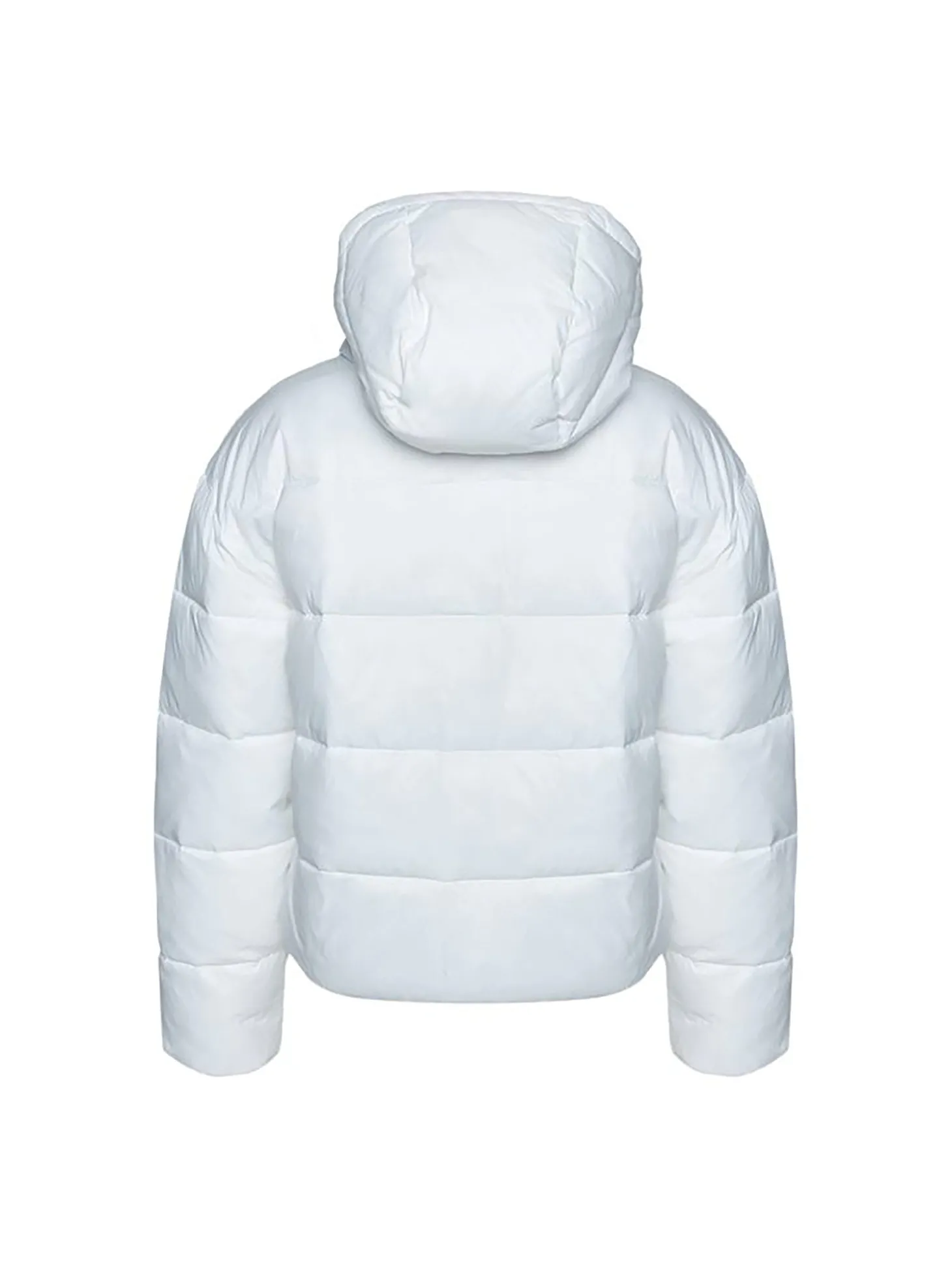Piumino nylon con zip e cappuccio e logo sul petto bianco