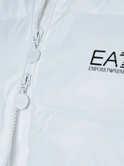 Piumino nylon con zip e cappuccio e logo sul petto bianco