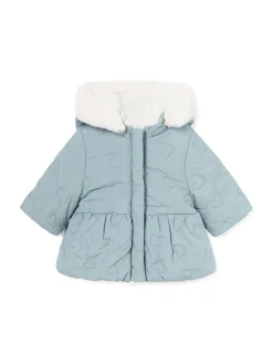 Piumino zip cappuccio reversibile celeste/bianco