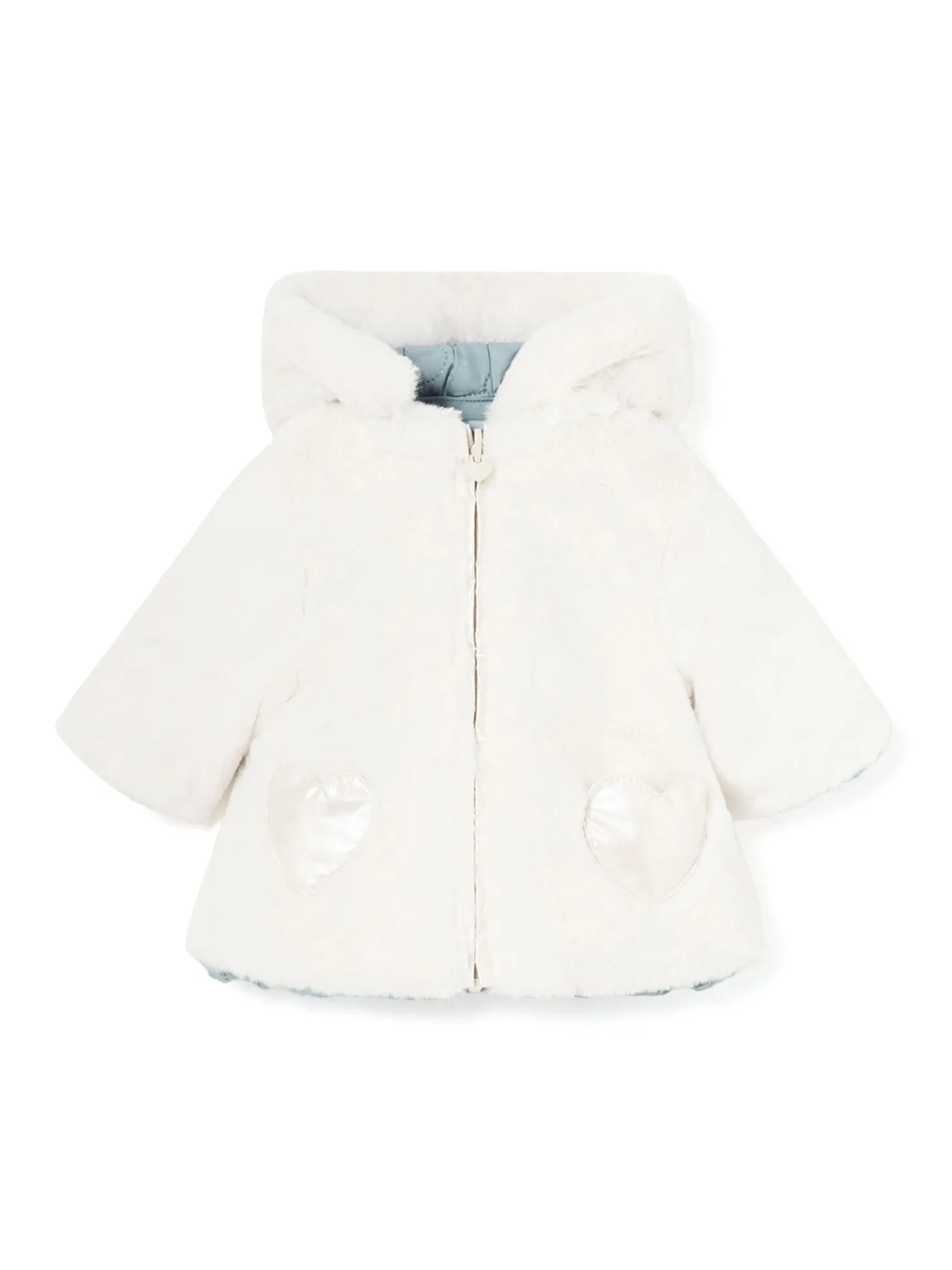Piumino zip cappuccio reversibile celeste/bianco