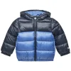 Piumino zip con cappuccio bicolor blu