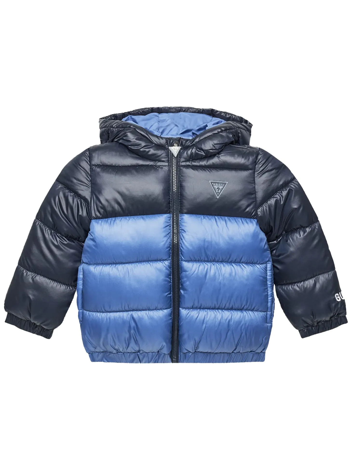 Piumino zip con cappuccio bicolor blu
