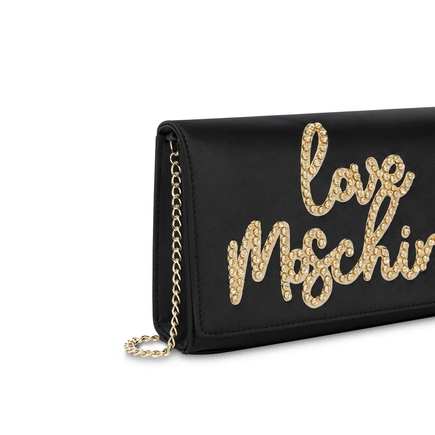 Pochette in satin con logo frontale nero