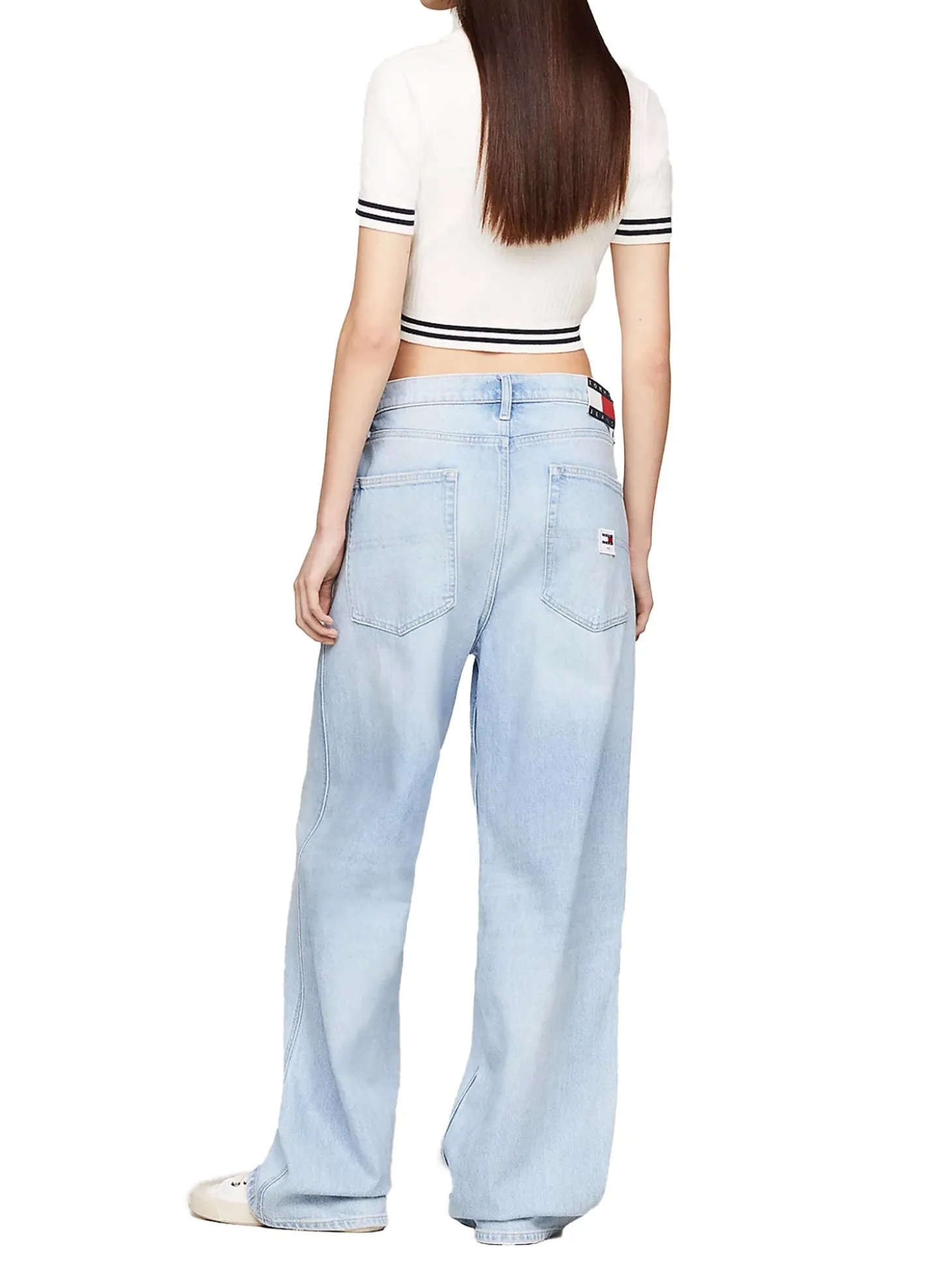 Polo crop Slim fit a coste con logo script ricamato crema