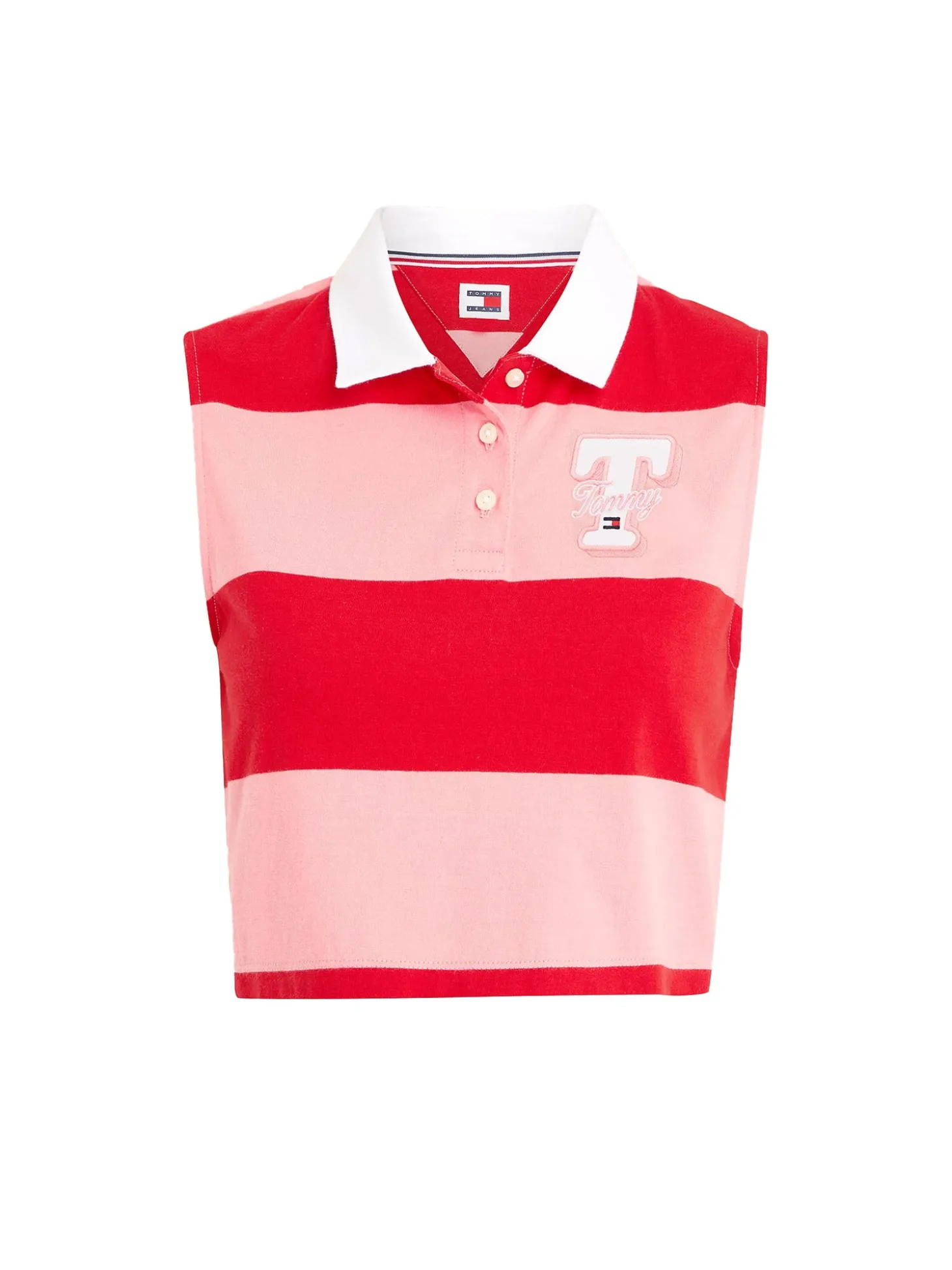 Polo crop smanicata con motivo a righe colorblock rosa multi