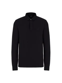Polo manica lunga collo lavorato piquet nero