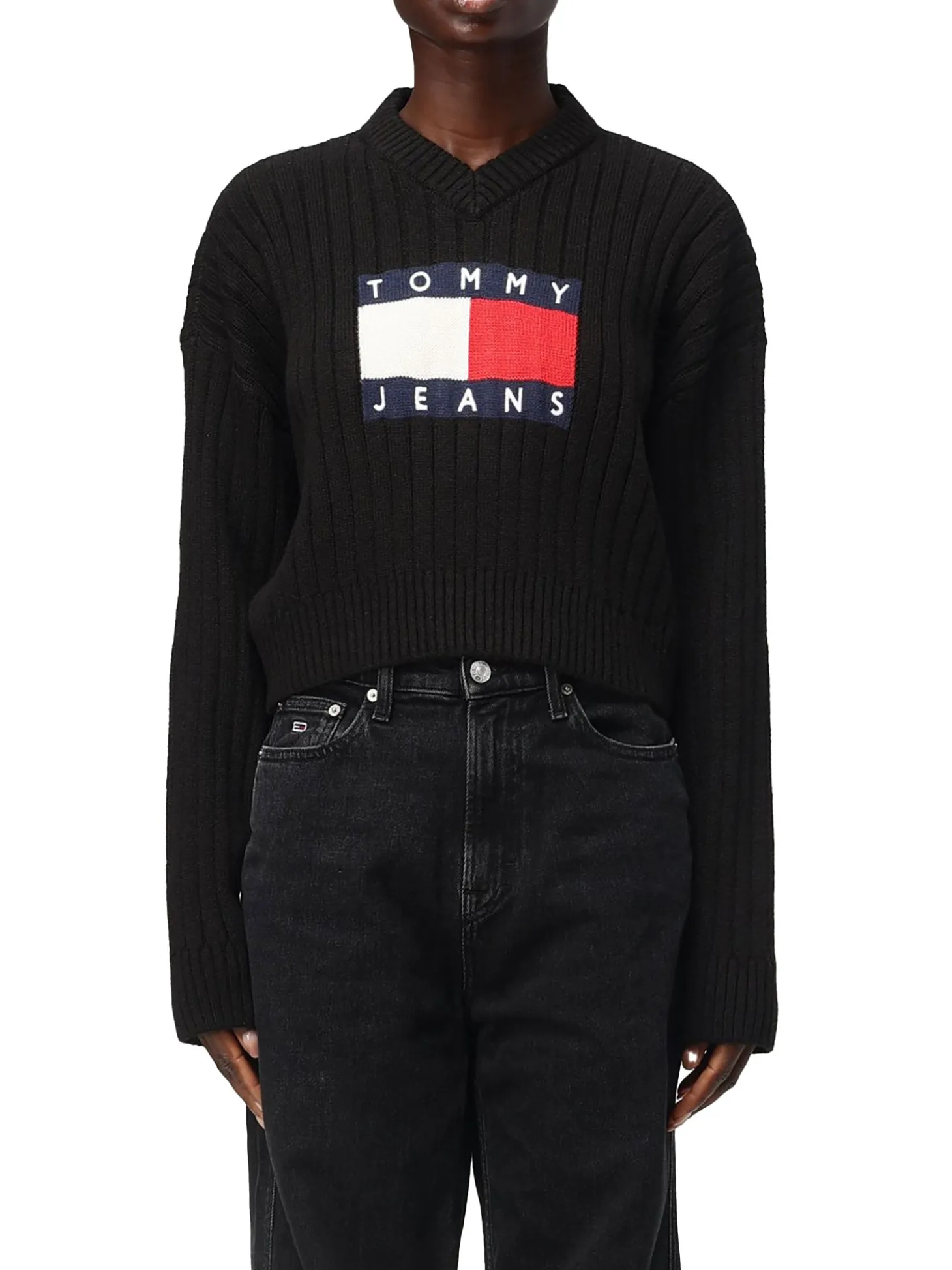 Pullover con scollo a V nero
