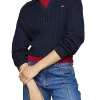 Pullover squadrato in maglia intrecciata blu