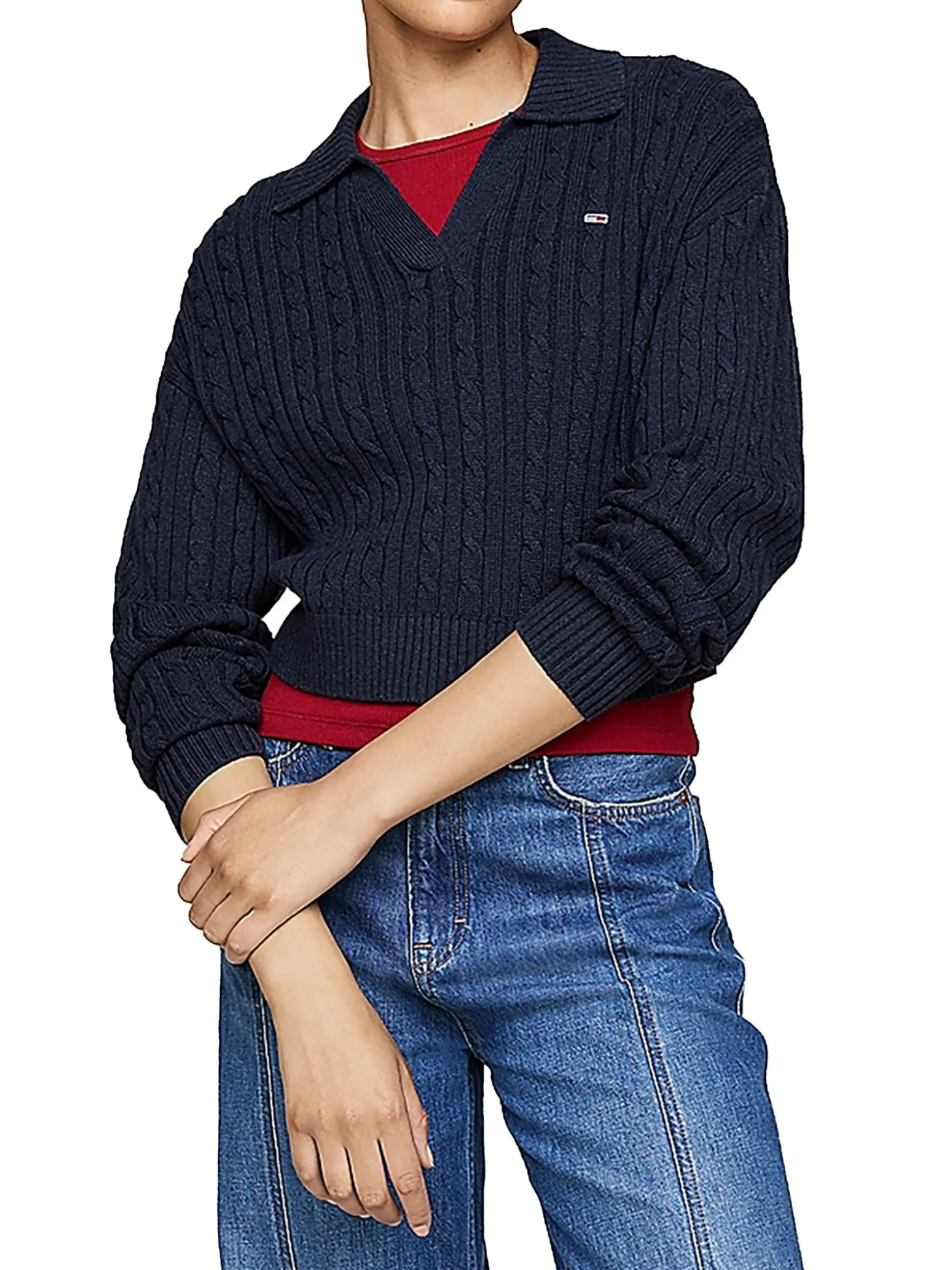 Pullover squadrato in maglia intrecciata blu