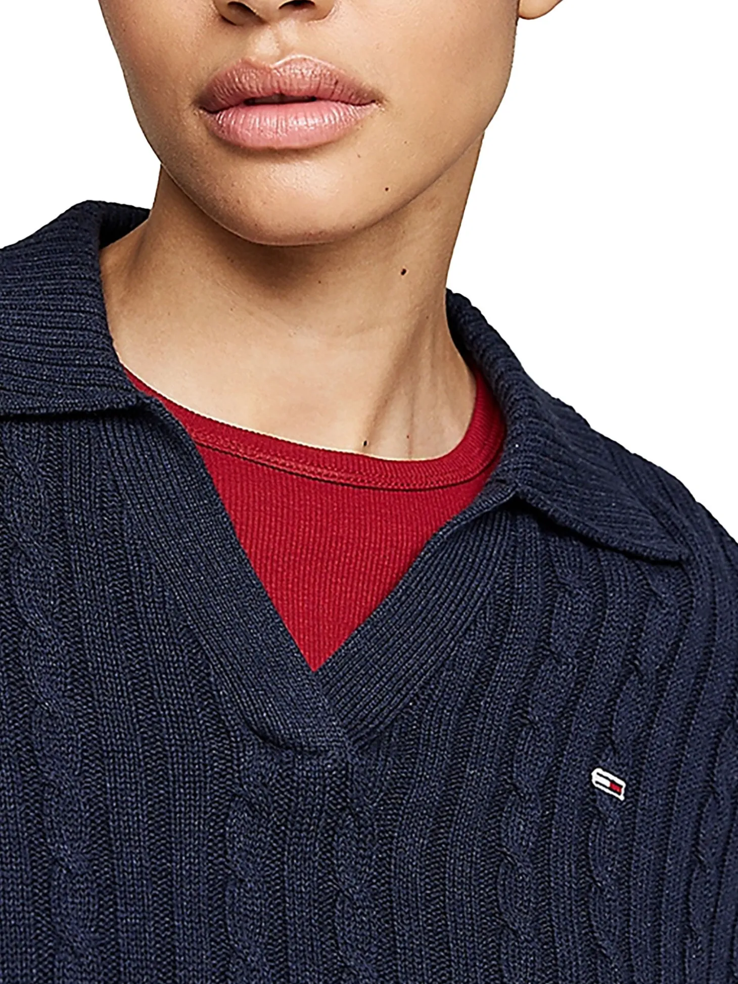 Pullover squadrato in maglia intrecciata blu