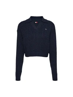 Pullover squadrato in maglia intrecciata blu