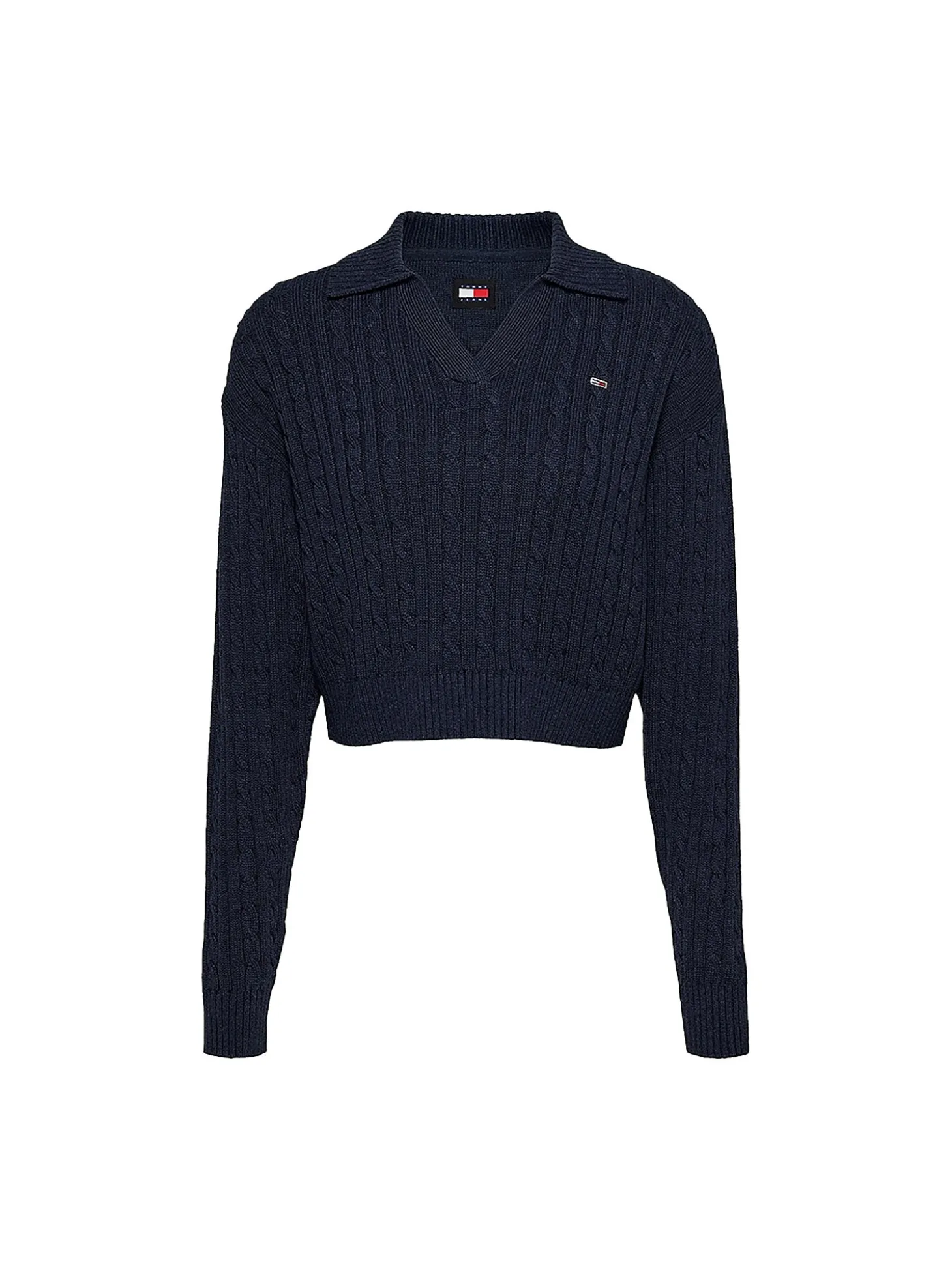 Pullover squadrato in maglia intrecciata blu