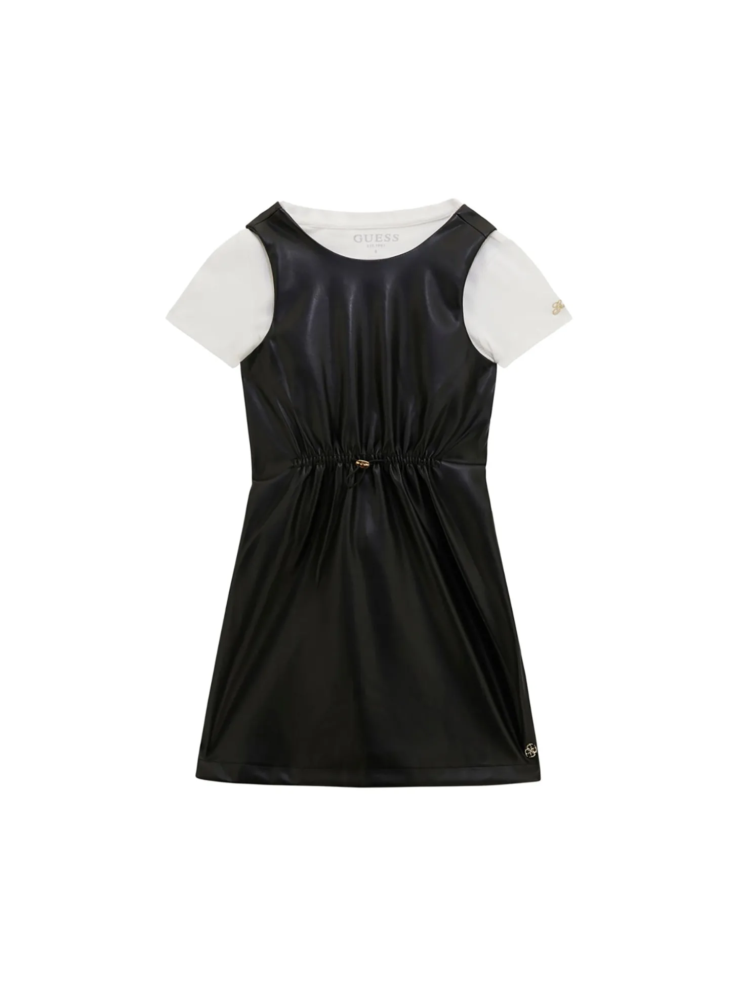 Set 2 pz t-shirt e abito smanicato in ecopelle nero