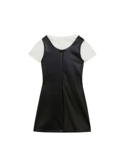Set 2 pz t-shirt e abito smanicato in ecopelle nero
