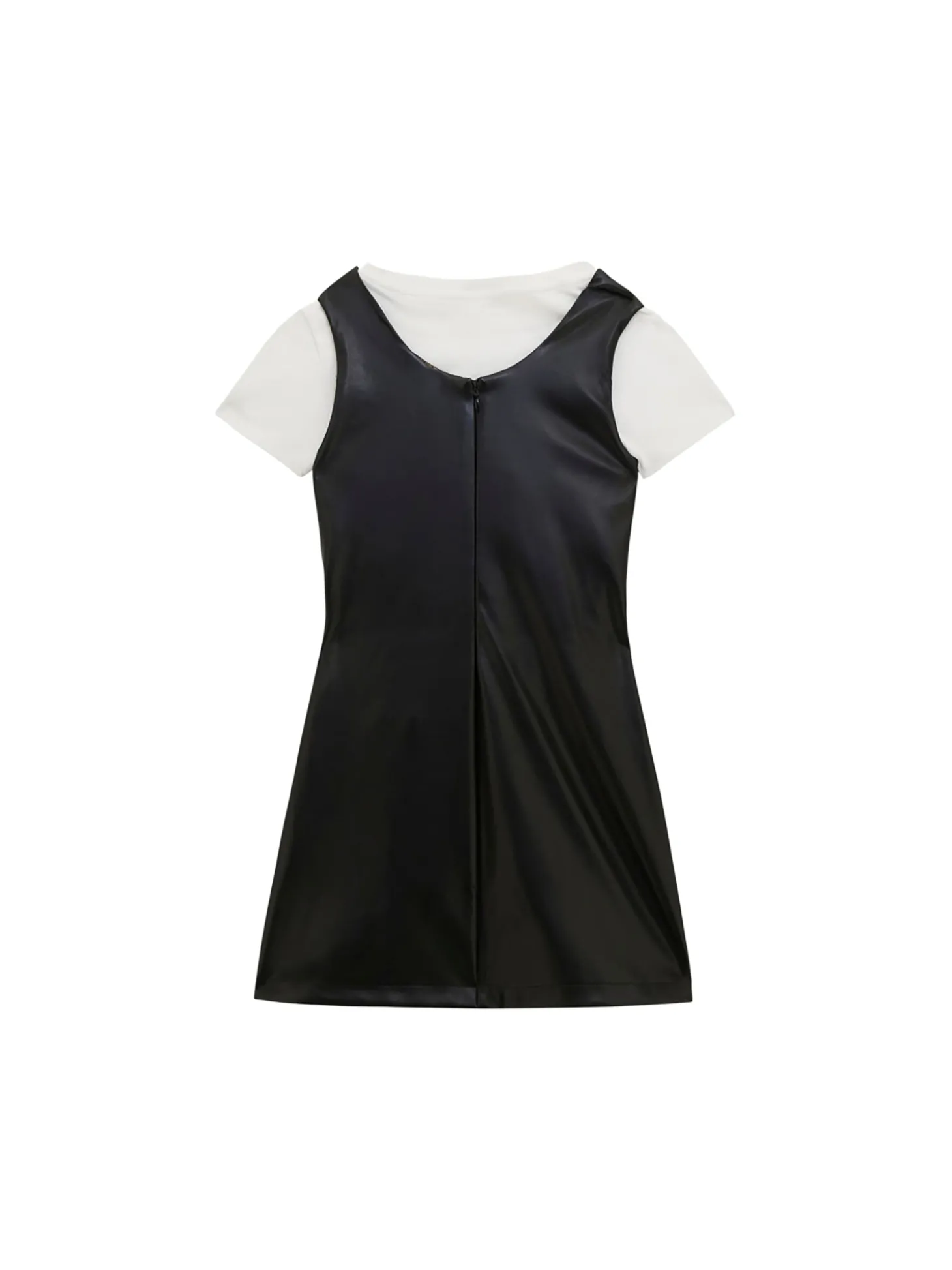 Set 2 pz t-shirt e abito smanicato in ecopelle nero