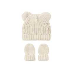 Set due pezzi cappello e guanti beige