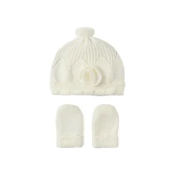 Set due pezzi cappello e guantini panna