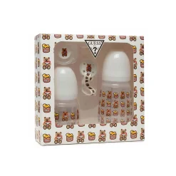 Set quattro pezzi (2 biberon, clip e ciuccio) animal print beige