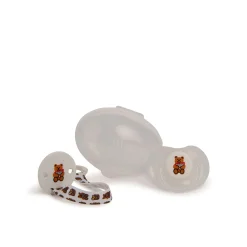 Set tre pezzi (ciuccio+holder+clip) beige animal print