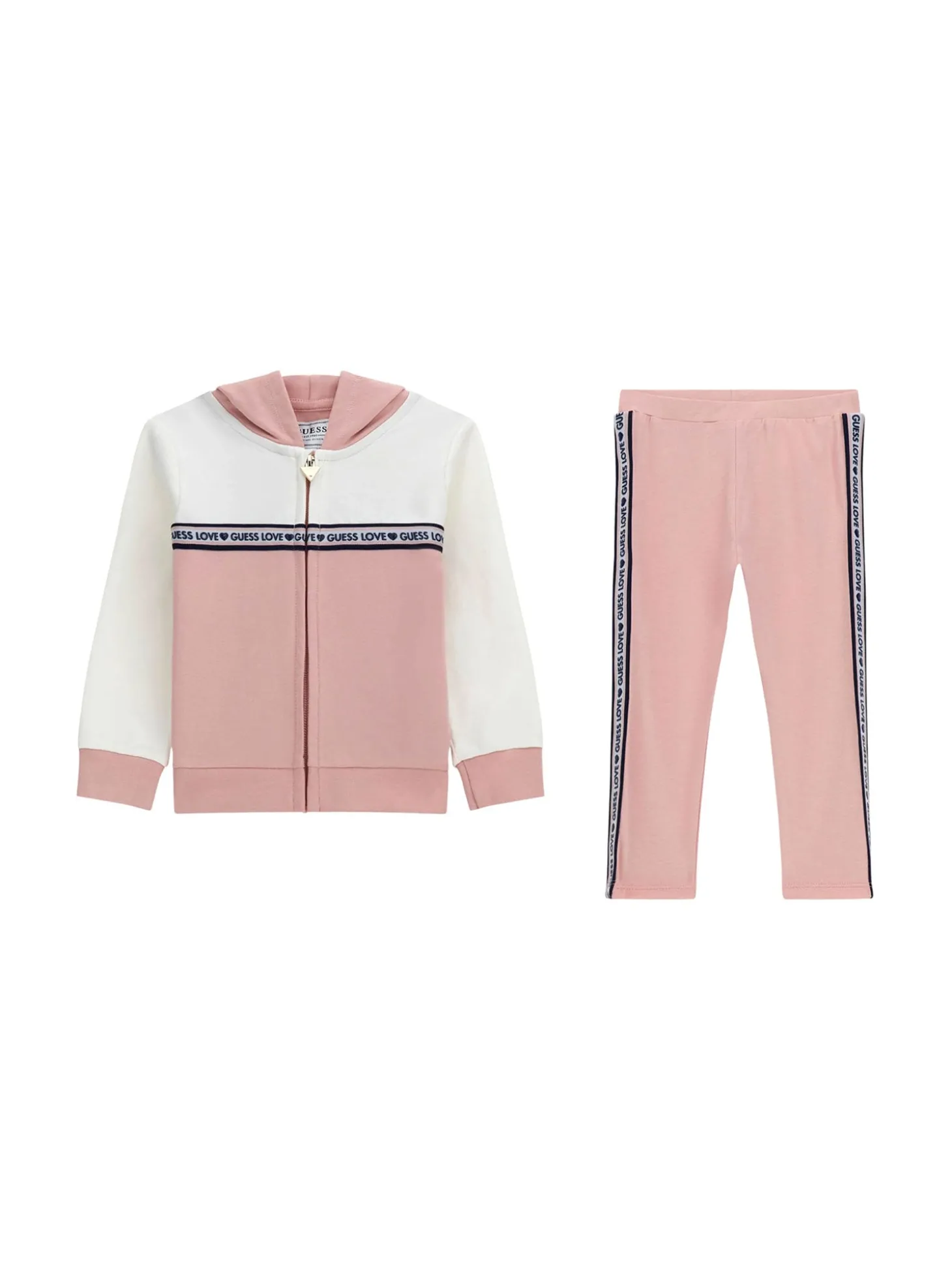 Set tuta felpa zip con cappuccio stampa colorblock e leggings rosa