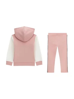 Set tuta felpa zip con cappuccio stampa colorblock e leggings rosa