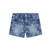 Shorts neonata ricamo fiori in denim medio