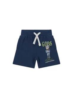Shorts neonato in felpa con stampa teddy blu
