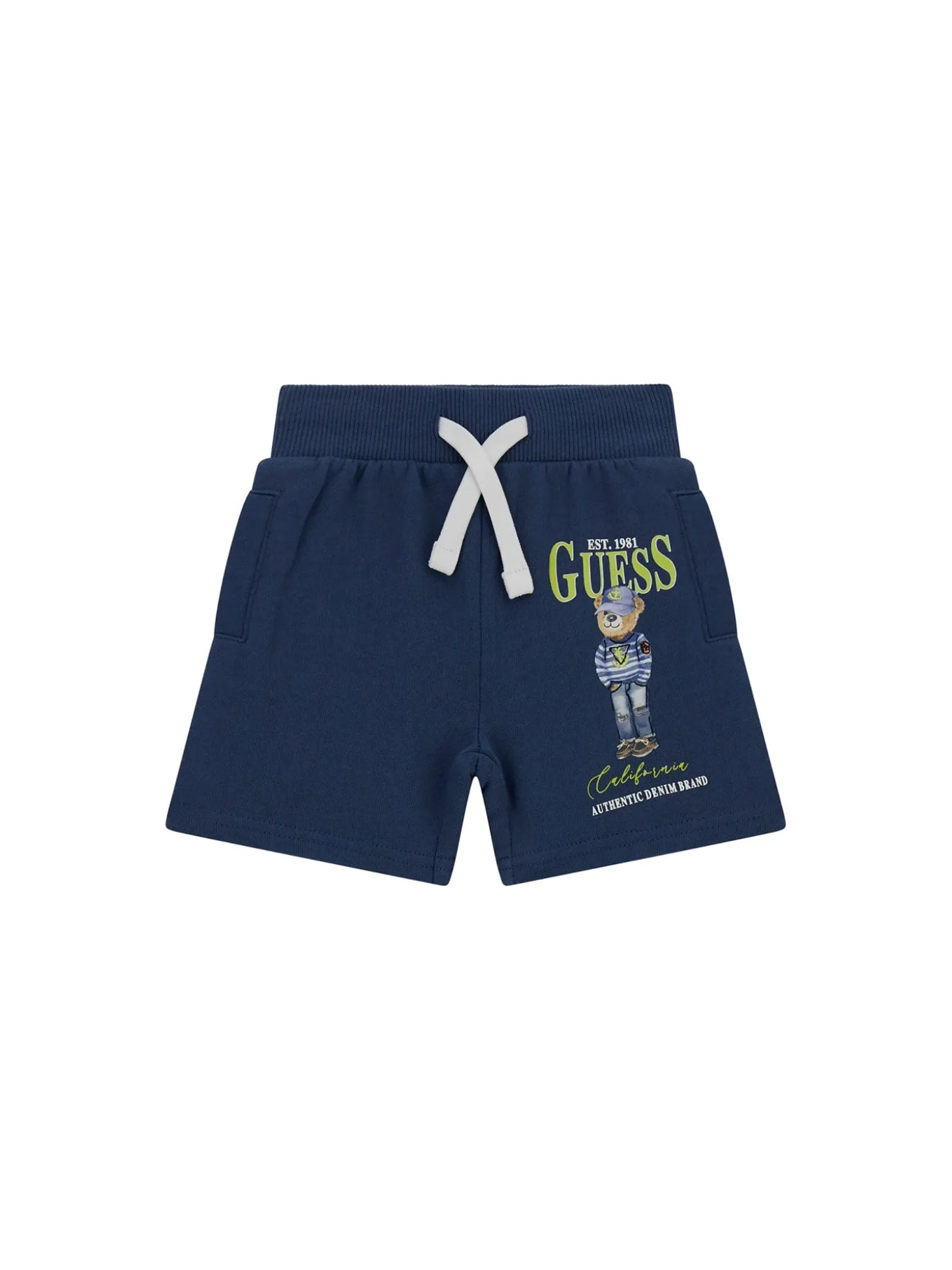 Shorts neonato in felpa con stampa teddy blu
