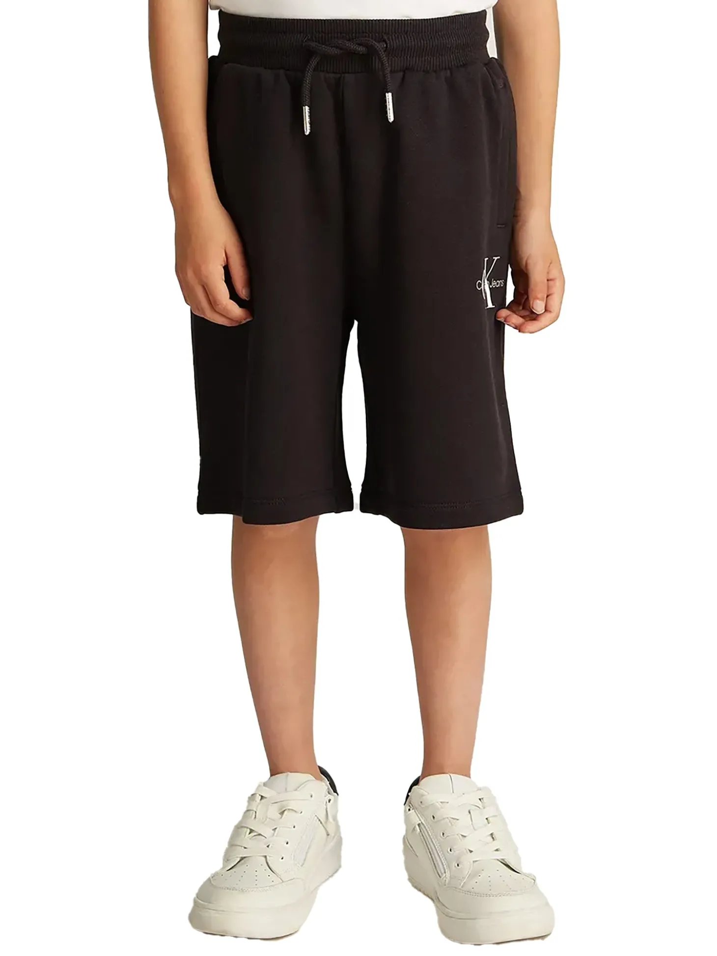 Shorts teen in felpa logo monogram nero