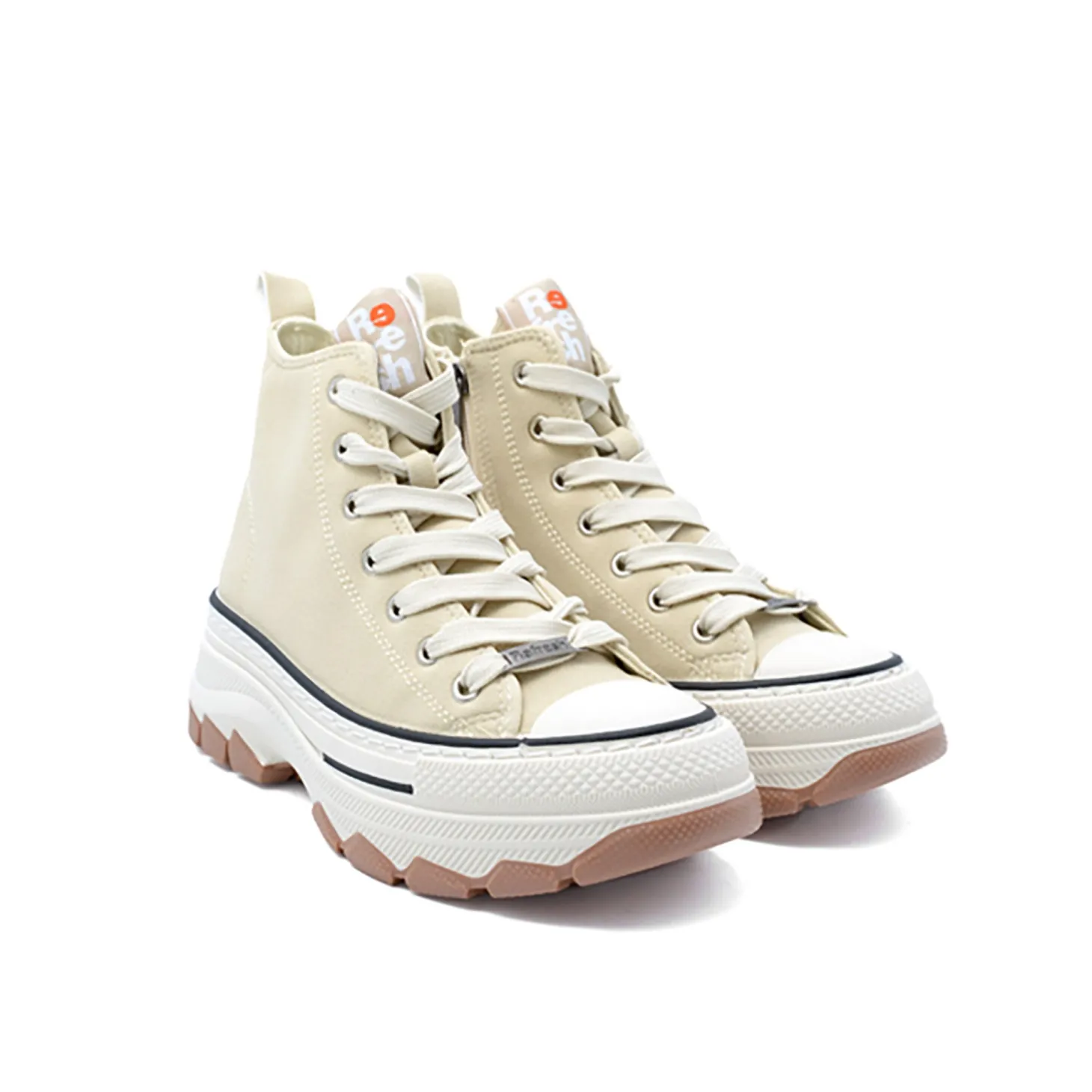 Sneakers alta con plateau beige